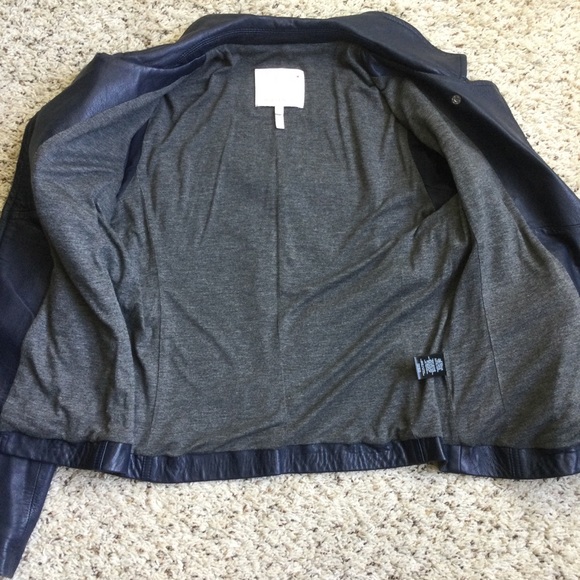 Rebecca Taylor Navy Blue Leather Moto Jacket - Picture 6 of 11